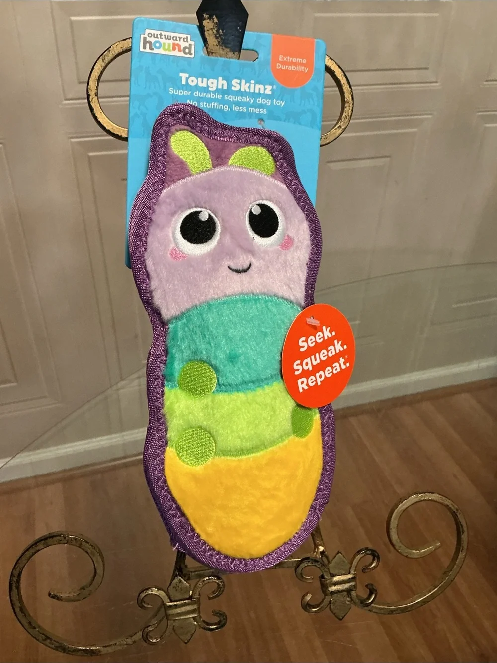 Tough Skinz Durable Squeaky Dog Toy with Two Tough Layers, Caterpillar 9”
